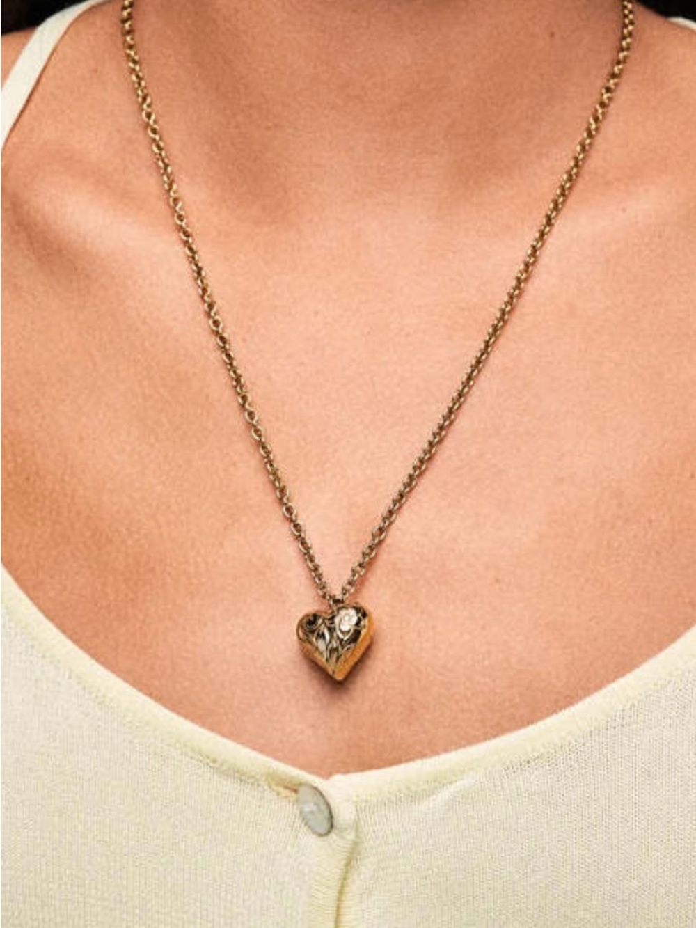 Hey Harper Daphne Gold Plated Heart Pendant Floral Engraved Design Necklace